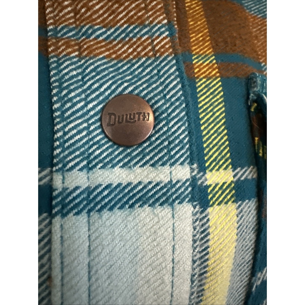 Duluth‎ Trading Free Swingin' Flannel Shirt Sz XL Blue Yellow Quilted Lining - Picture 2 of 14